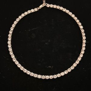 Rhinestone Tennis Choker -Set in Silver, Adjustable Extender Lobster Clasp